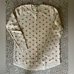LOFT Tan Knit Crewneck Sweater with Copper Polka Dot Detailing - Size L